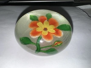 Antique Floral Paperweight - Blown Glass Orange & Yellow Art - Picture 1 of 4