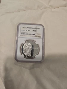 1993-S $1 James Madison Silver Commemorative Dollar NGC PF69 Ultra Cameo - Picture 1 of 2