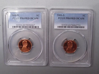 2 Deep Cameo Proof Lincoln Pennies 2001-s & 2005-s PCGS PR69 DCAM.  #20 - Image 1 of 4