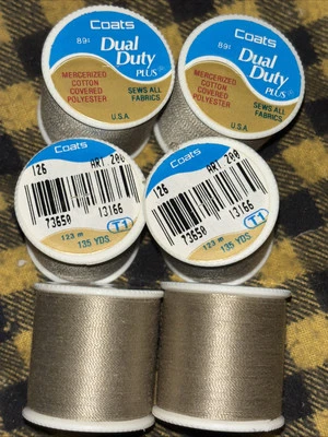 6 Lot New J&P Coats Dual Duty Thread #126 Khaki Tan Sews All Fabrics 135 Yd Ea - Image 1 of 3