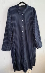 Universal Standard Poplin Oversized Navy Striped Shirt Dress Long Sleeve M 18/20 - Picture 1 of 15
