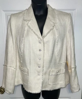 Chaqueta Blazer Pamela Dennis Talla 20 Marfil Crema Texturizada Tweed Forrada Nueva con Etiquetas Foto 1 de 4