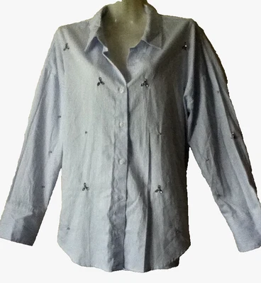 BNWT**PRIMARK**SUPERB LADIES LIGHT BLUE MIX  PIN STRIPE EMBELLISHED BLOUSE-SHIRT - Image 1 of 4