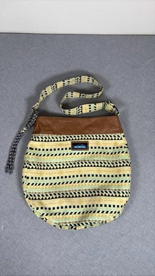 KAVU Keeper Crossbody Bag Aztec Geometric Canvas Purse Yellow Black Brown - Image 1 of 3