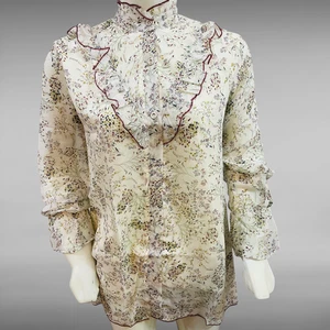 Damen Vintage Blumen Rüschen Bluse Langarm Chiffon Oberteil - Boho, Arbeit, Party - Bild 1 von 4