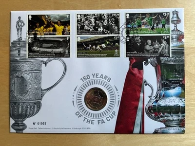 150 Years of the FA Cup Commemorative £2 Coin cover Mint FDC c/w Special Stamps  - Image 1 of 4