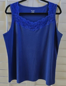 TanJay Camisole Women's Blue Large Lace Trim Vneck Tank Top - Picture 1 of 7