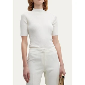 Lafayette 148 Women's MWCD4R-KV52 Size Large White Ribbed Mock-Neck Sweater NWT - Picture 1 of 9