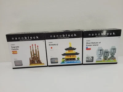  3 Nanoblock Sets Kinkaku-Ji Moari Stautes Of Easter Island Sagrada Familia - Image 1 of 4