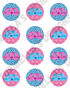 Blue & Magenta Dog Image Edible Cake Precut Cookie Cupcake Topper Premium Wafer - Picture 1 of 1