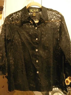 Mirasol Semi Sheer BURNOUT Button down Blouse BLACK NWT Foto 1 de 2