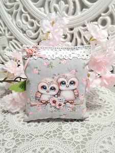 Zauberhaftes Deko Lavendelsäckchen Duftsäckchen Motiv Eulen Vintage Shabby rosa - Bild 1 von 6