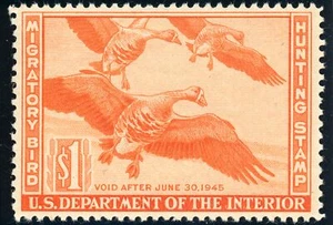 US RW11 $1 1944 Hunting Permit Stamp White-Fronted Geese VF unused OG hinged - Picture 1 of 2