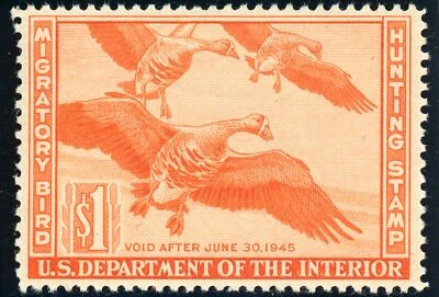 US RW11 $1 1944 Hunting Permit Stamp White-Fronted Geese VF unused OG hinged - Image 1 of 2