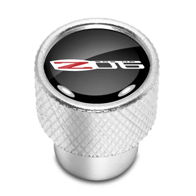 Chevrolet Corvette C6 Z06 Black on Shining Silver Aluminum Tire Valve Stem Caps - Image 1 of 4