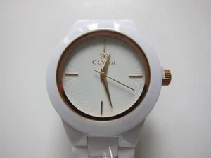 NEW Clyda White Acetate Quartz Watch with bronze colored hands, bevel and latch - Picture 1 of 5