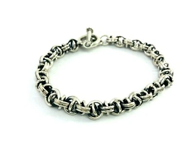 Handmade Taxco Mexican 925 Sterling Silver Chain Bracelet 7.3"/18.5cm, 35 grams - Image 1 of 4