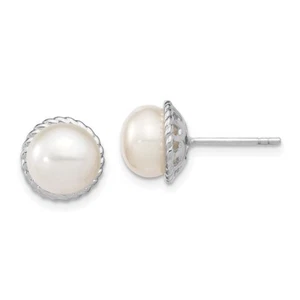 10.35mm 925 Silver 8-9mm White Button Freshwater Cultured Pearl Post Earrings - Picture 1 of 3
