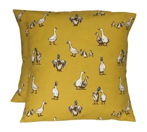 2 x Shabby Ducks Ochre Brown Blue Cushion Covers 16” 18” 20” - Picture 1 of 4