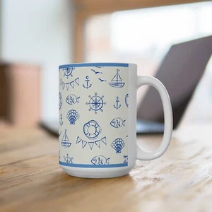 Nautical sailboat Coffee Mug fun gift for sailors Beach lover gifts Sea Shell - Picture 1 of 14