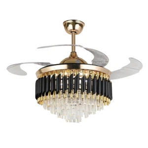 42" Crystal Ceiling Fan w/Light Remote Control Chandelier Retractable Fandelier - Picture 1 of 24