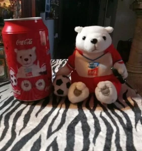 2004 Athens Coca-Cola Polar Bear Soccer Player Bean Bag Plush In Can Collectible - Picture 1 of 12