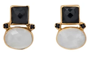 Totalmente Nuevos Vintage Look Ónix Piedra Lunar Enchapados en Oro 18k Pendientes de Tachuelas Regalo - Imagen 1 de 3