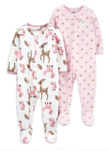 Lot of 2 Deer Owl Hearts Girls Blanket Sleeper Footed Pajama NWT MicroFleece 5-8 - Picture 1 of 1