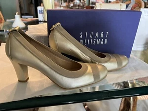 Stuart Weitzman Pumps Gold Cava Nappa Size 8 M Style Easily NEW With Box - Picture 1 of 7