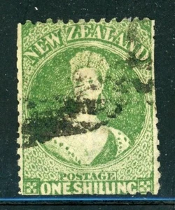 NEW ZEALAND 37 SG125 Used 1864-67 1sh grn Chalon Wmk Star Perf 12&1/2 CV$125 - Picture 1 of 2
