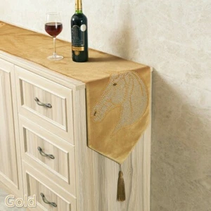 Velvet Table Runner Bed Runner Diamante Tassels Horse Pattern Decor Vintage - Picture 1 of 19