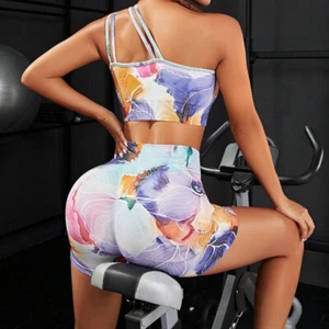 Women's One Shoulder Seamless Nudity Workout Sets 2 Piece Gym Outfits Tracksuits - Picture 1 of 8
