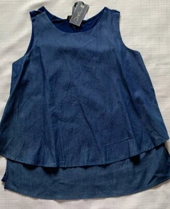 DG2 Diane Gilman Navy Blue Chambray Tank Top Size Large Layered Sleeveless - Picture 1 of 9