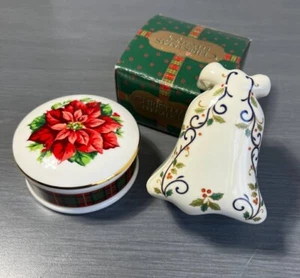Mikasa & Papel Bone China confezione regalo bigiotteria natalizia Poinsettia 24k campana lotto 2 - Foto 1 di 11
