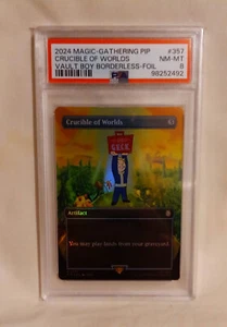 Crucible of Worlds PIP M0357 Vault Boy Borderless Holo Fallout MTG PSA 8 NM-MT - Picture 1 of 2