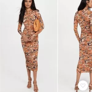 Abito ALC Ansel Midi Bodycon Ruched in Argilla Combo Taglia Media - Foto 1 di 12
