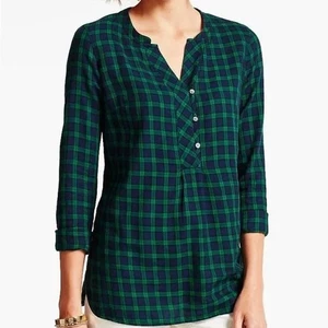Talbots Green Navy Plaid Women's 1/2 Button Up Shirt Blouse Top SZ M EXCELLENT - Picture 1 of 1