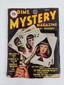 Rivista Dime Mystery Pulp marzo 1945 copertina carte da gioco Dead Man - Foto 1 di 9