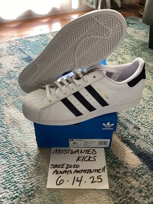 DS 2019 Adidas Superstar Low Cloud White & Core Black Sz 9.5 - Image 1 of 4