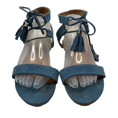 Steve Madden Size 9 Sandals Elivait Blue Suede Lace Up Fringe Tasseled Women’s - Image 1 of 4
