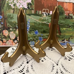 Juego de 2 soportes para placas de oro bruñido de madera pintada vintage - Imagen 1 de 6