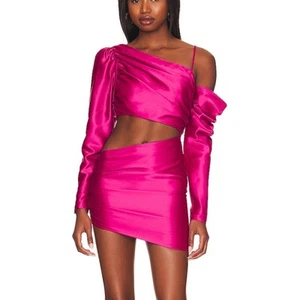Lovers + Friends Pink Satin Cut Out Waist Mini Dress XS Club Bodycon $228 NEW - Picture 1 of 11