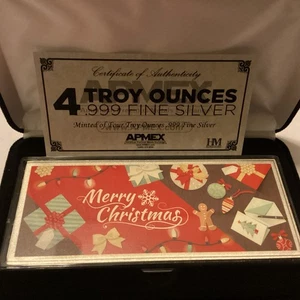 4 oz Silberbarren farbig - festlich "Frohe Weihnachten" (mit Box) - Bild 1 von 3