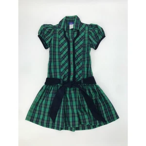 Cotton Pink Green Blue Tartan Plaid Short Sleeve Drop Waist Dress Girls 6 - Picture 1 of 9