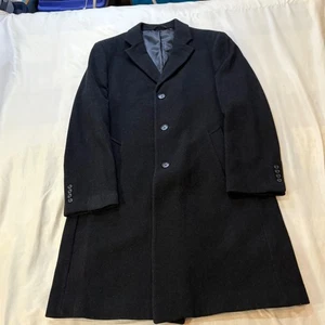 Perry Ellis Portfolio Wool Cashmere Blend Overcoat Mens 44L Long Black - Picture 1 of 8