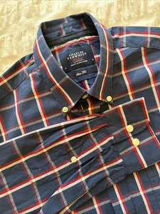 Camisa informal inteligente a cuadros azul manga larga calce ajustado Charles Tyrwhitt para hombre pequeña - Imagen 1 de 6