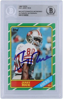 杰里·赖斯旧金山 49 人队签名 1986 年 Topps #161 BAS Fanatics 新秀卡 — 第 1/3 张图片