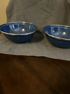 Blue/White Metal Bowls with Silver Rim - Picture 1 of 3