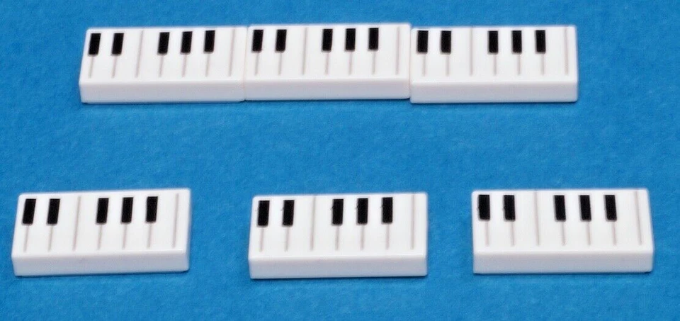 LEGO - 6 Fliesen 1x2 weiß bedruckt mit Klaviertastatur / 3069bpb0761 NEUWARE - Bild 1 von 1