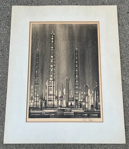 Richard Aberle Florsheim "Refinery at Night" Lithograph Modernist Signed. 1960's - Picture 1 of 10